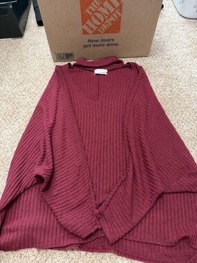 Women's Ribbed Open-Front Sweater Cardigan - Burgundy
